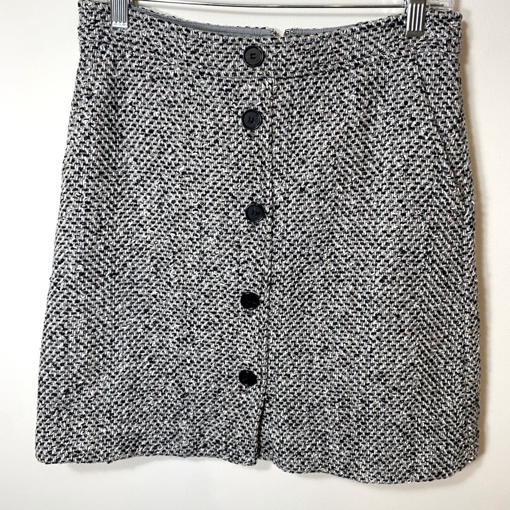 Loft Black and White Plaid Tweed Wool Pencil Skirt 4 Preppy Career Dark Academia